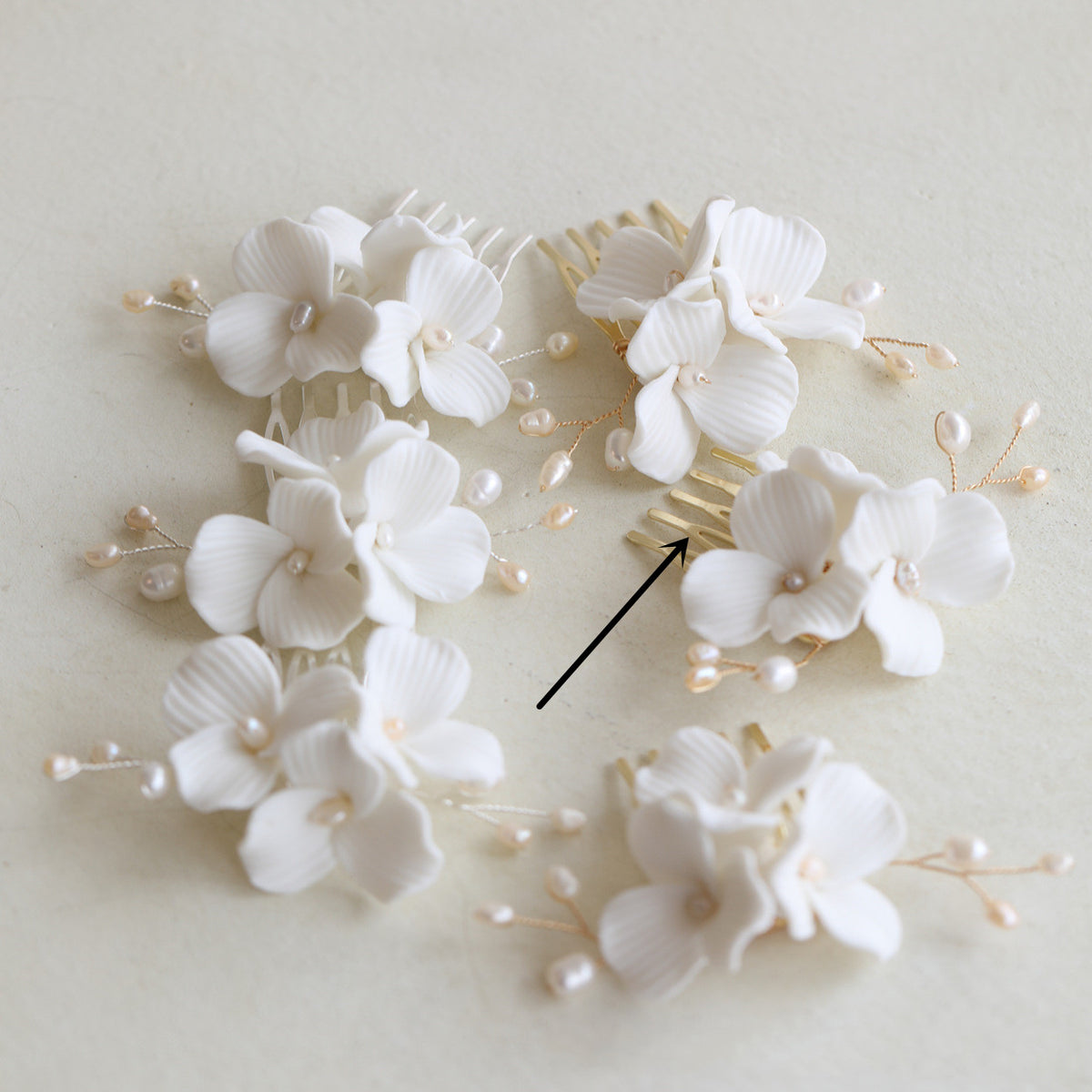Ceramic Flower Bridal Headdress with Pearl Details