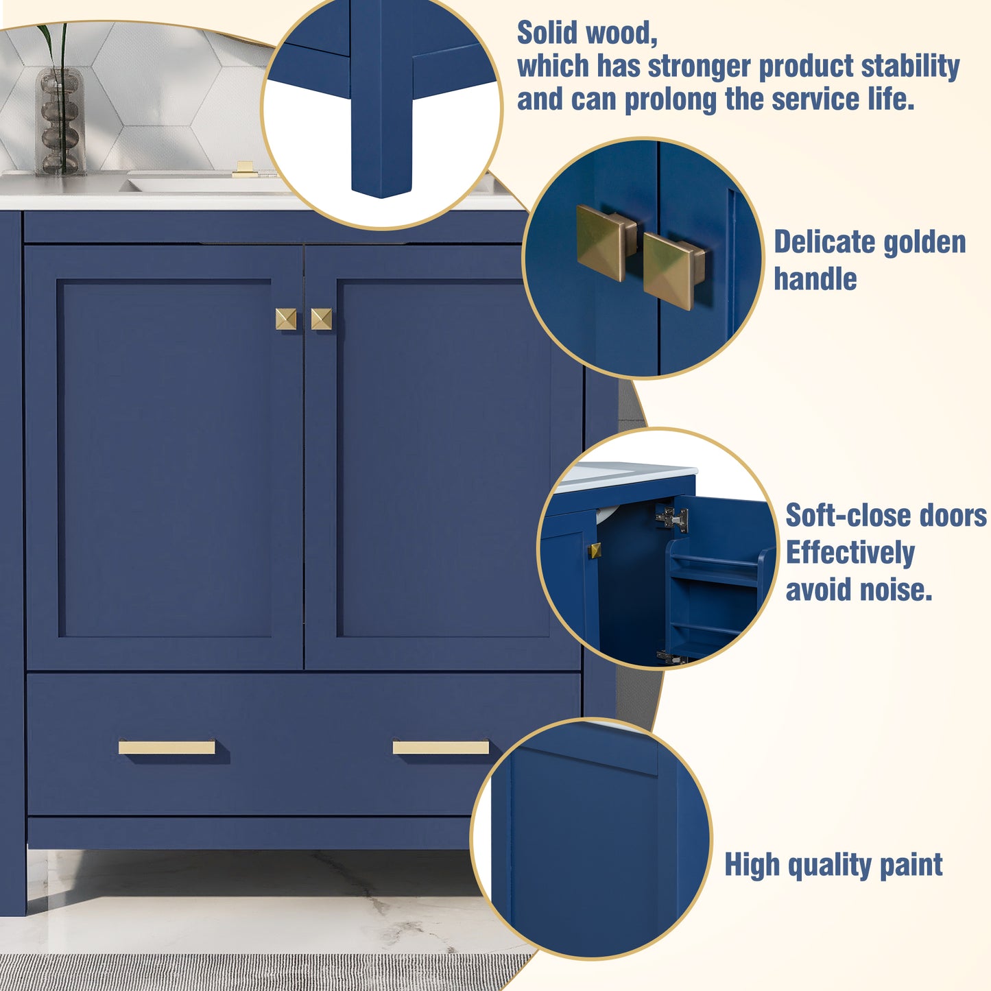 60" Blue Bathroom Vanity Set with Double Ceramic Sinks and Storage