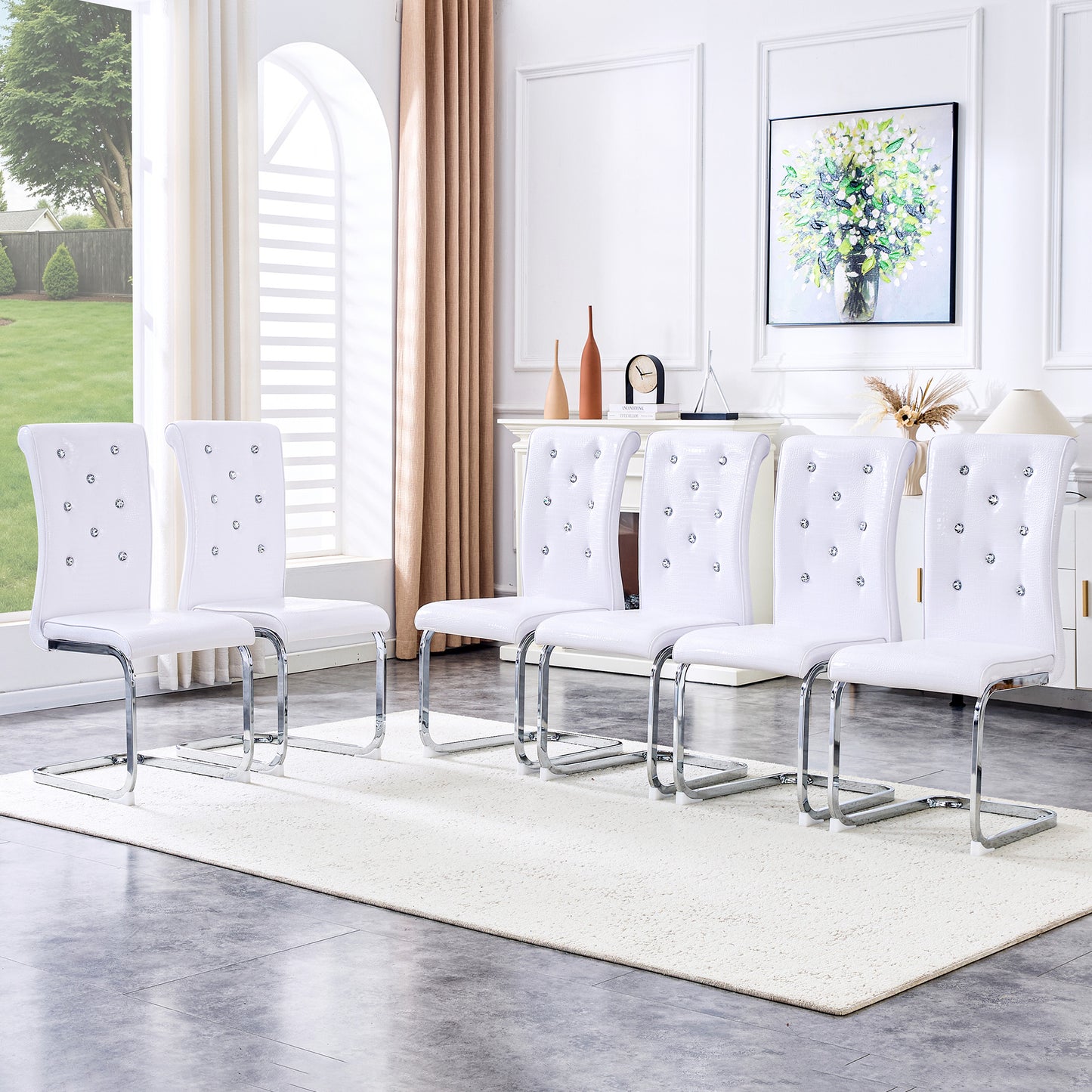 Set Of 2,Retro Alligator Skin Upholstered Dining Chairs,with Crystal