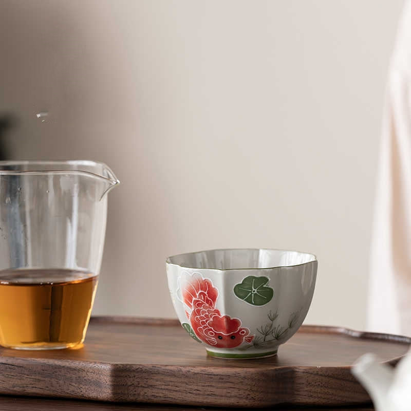 Hand Painted Ceramic Tea Set with Wooden and Grass Accents - Chinese Style Household Collection
