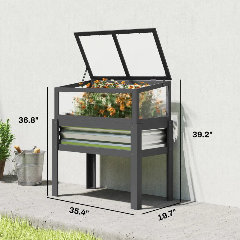 Gray Raised Garden Bed with Cold Frame - 23.8 Gallon Capacity