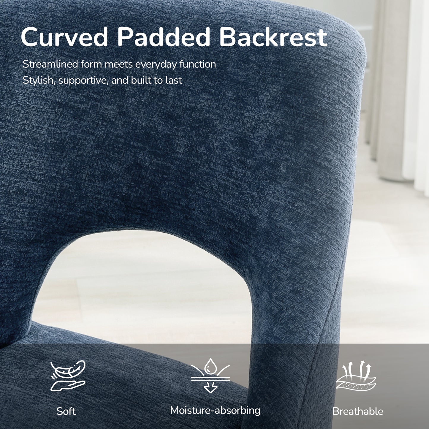 Upholstered Dining Chair Set of 2 - Navy Chenille Fabric