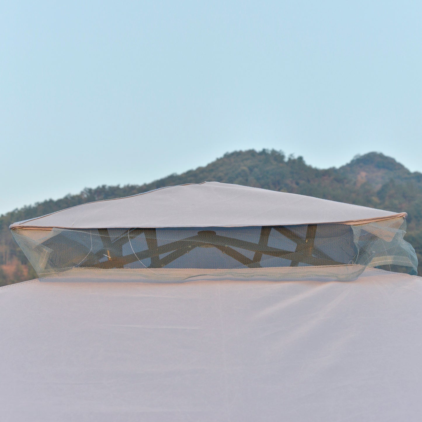 9.6' x 9.6' Outdoor Gazebo Canopy with 2-Tier Roof & Netting