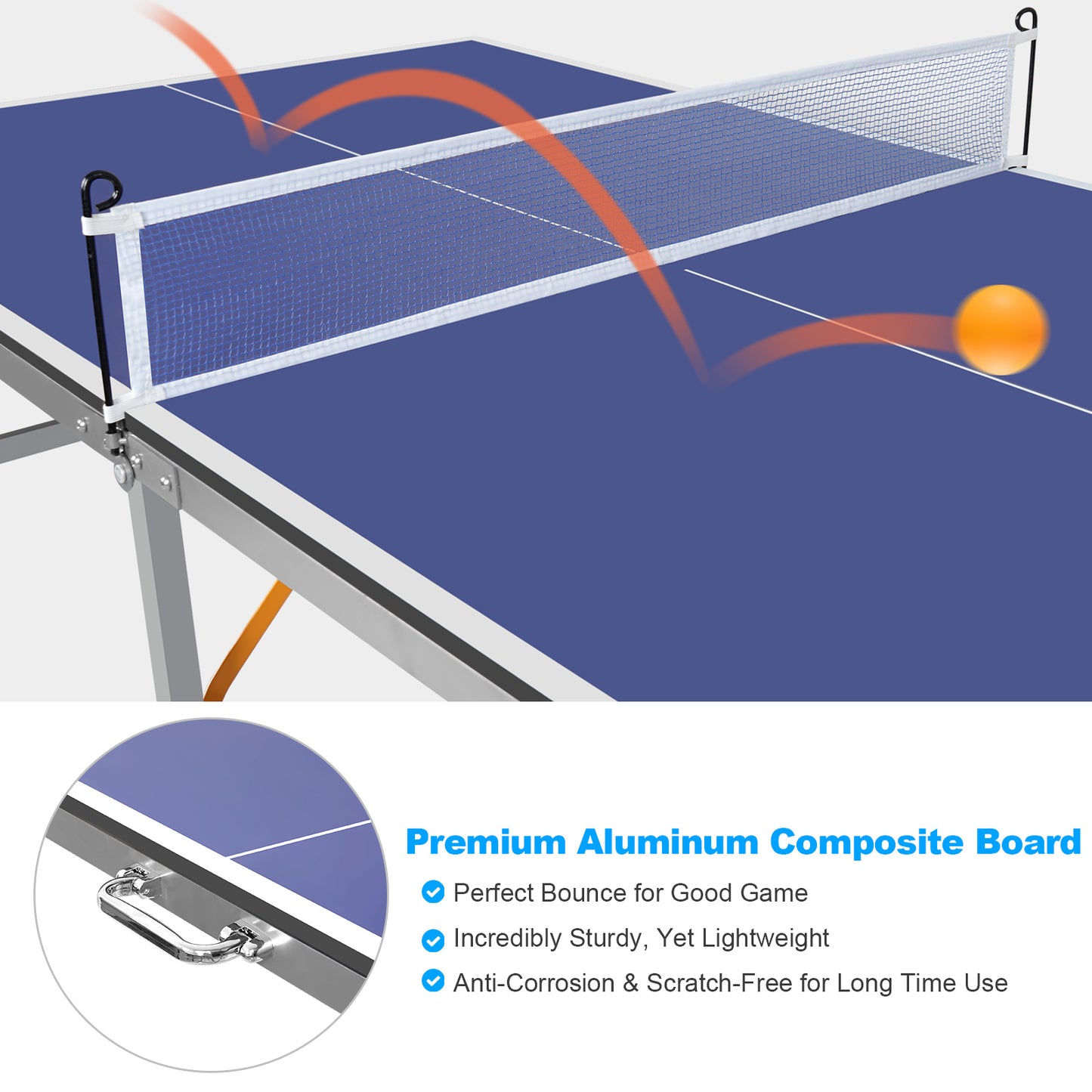 6ft Foldable Blue Mid-Size Table Tennis Set with Paddles & Balls