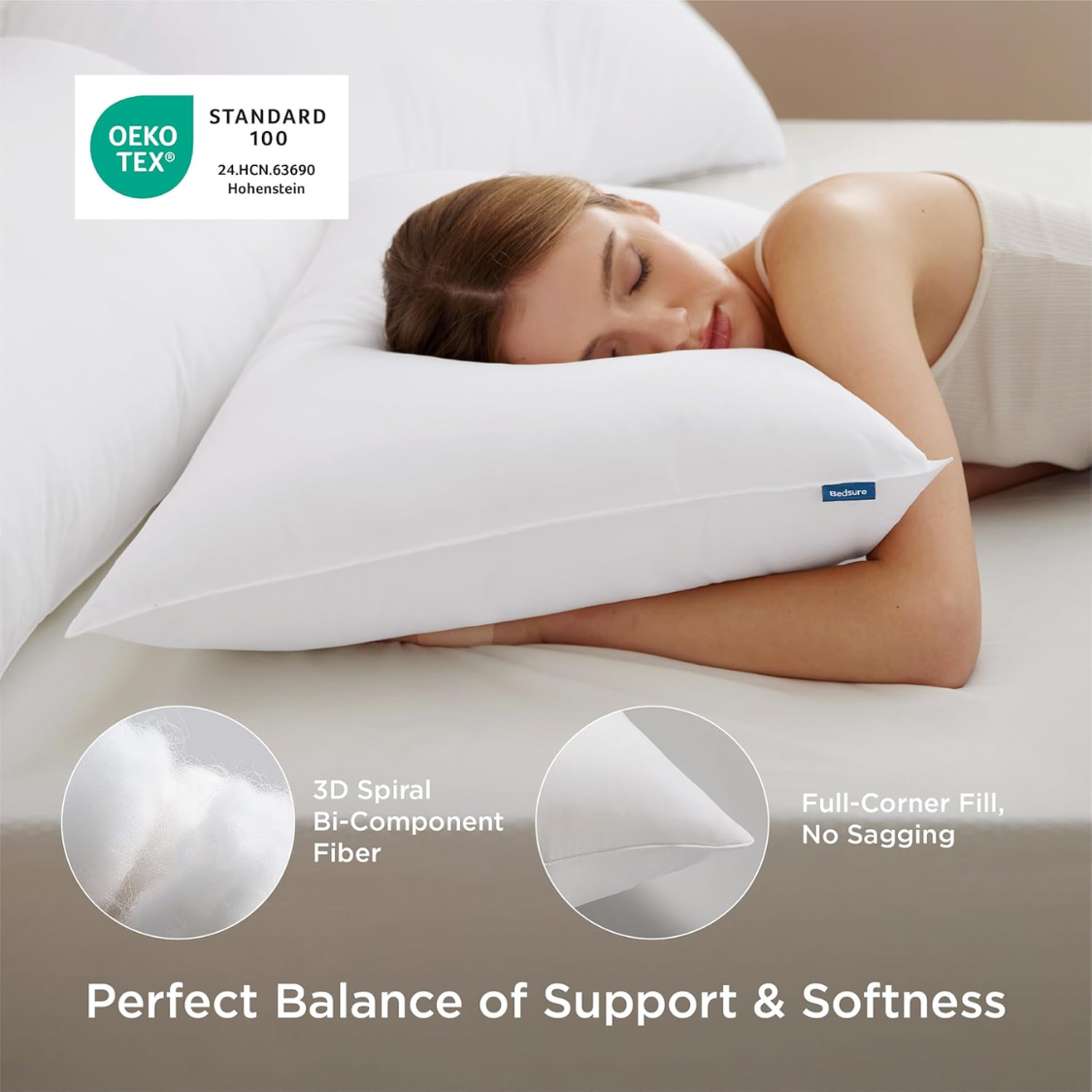 Queen Full Bed Pillow 28x19 Inch Soft Down Filling for Sleepers - White
