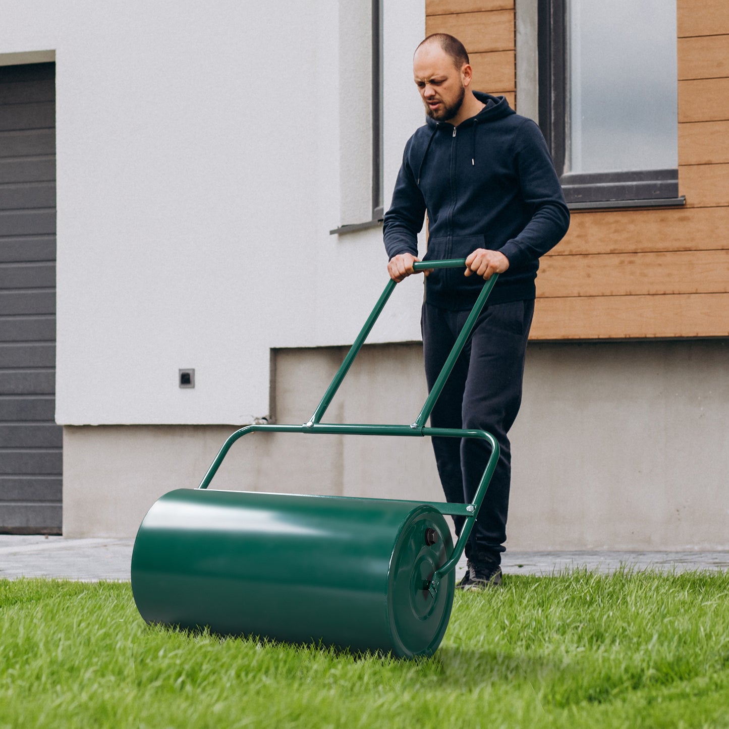 24 Inch Green Lawn Roller for Garden, Steel Drum with Water Fill Capacity