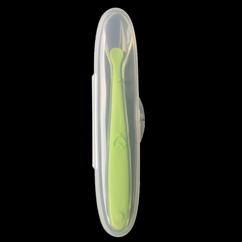 Baby Silicone Training Spoon with Storage Box - Soft Tip, Non-slip Handle