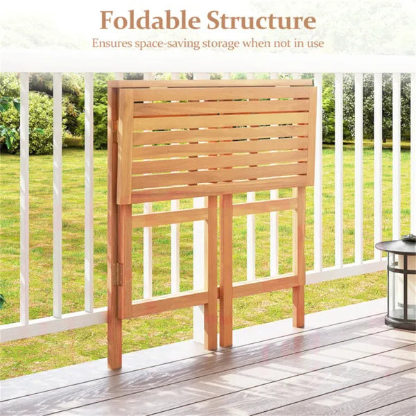 Foldable Natural Acacia Wood Patio Bar Table with Footrest