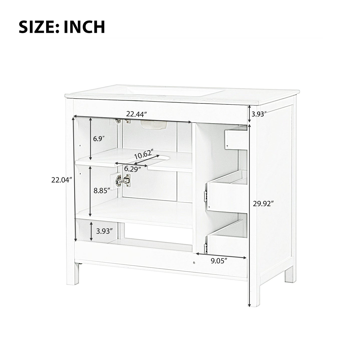 36" Bathroom Vanity with Sink Top - Solid Wood, White