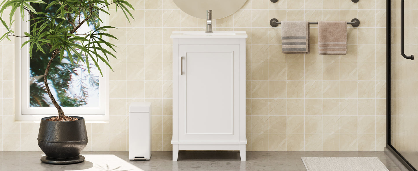 20-Inch Modern Bathroom Vanity Cabinet with Ceramic Basin - White