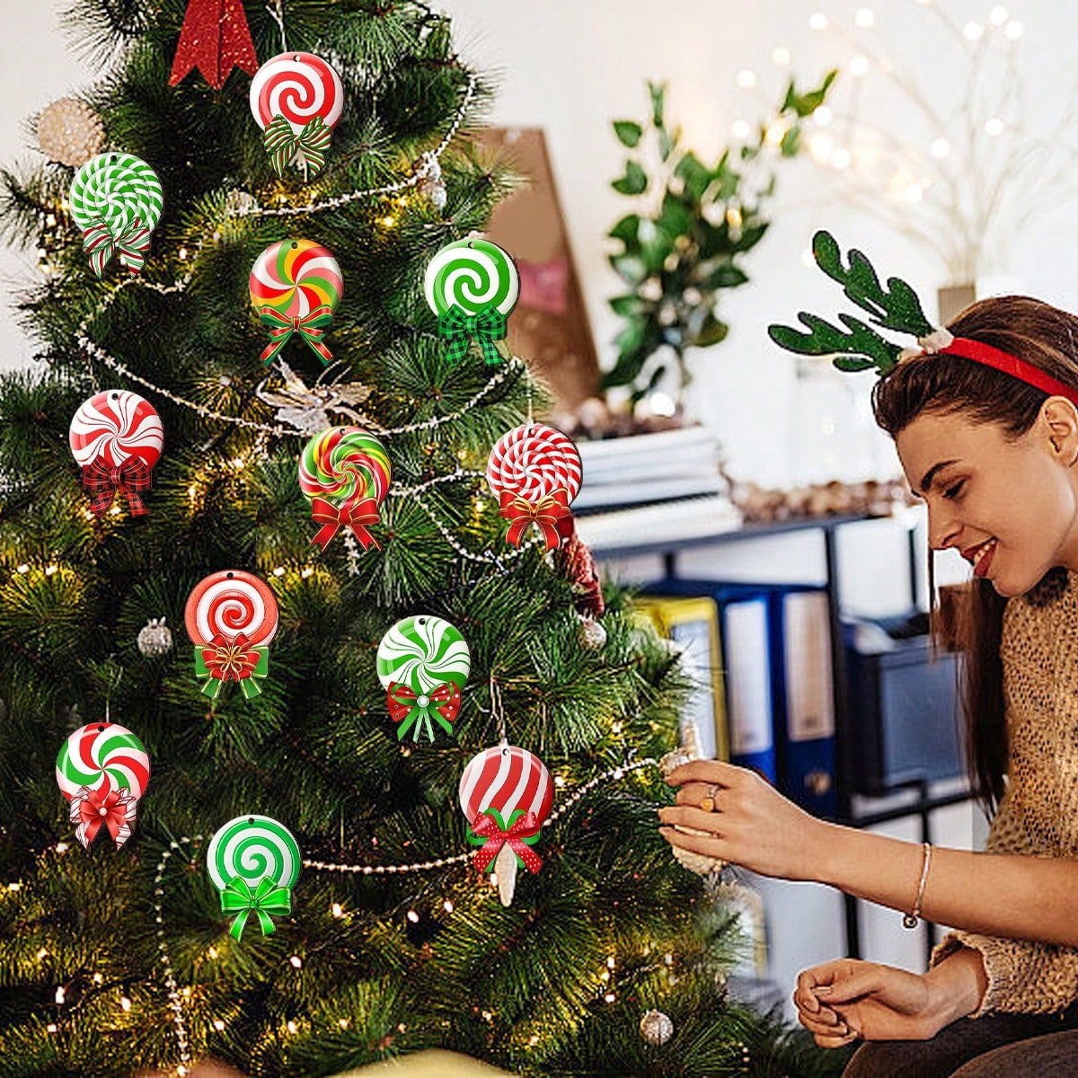 24-Piece Colorful Peppermint Christmas Tree Ornaments Set