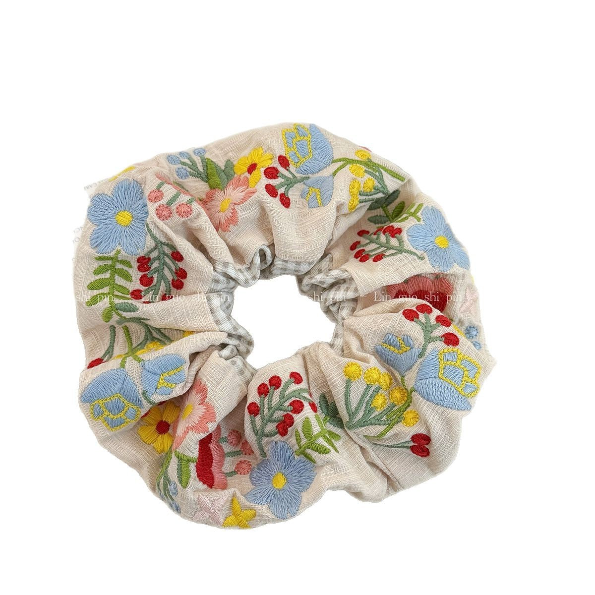 Embroidered Fabric Hair Tie Scrunchie for Buns & Ponytails