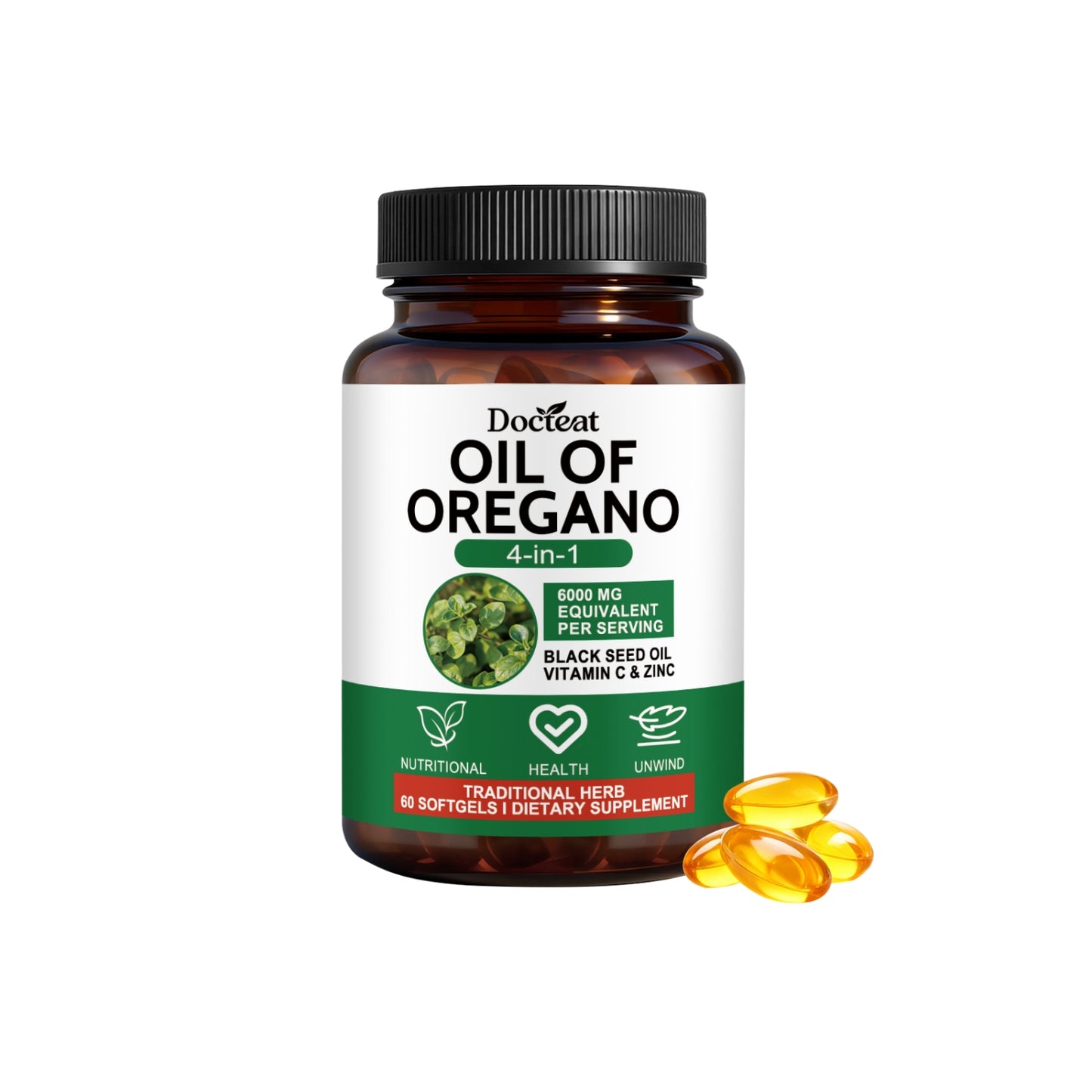 Vitamin C Zinc Black Seed & Oregano Oil Softgel Supplement - 60 Capsules