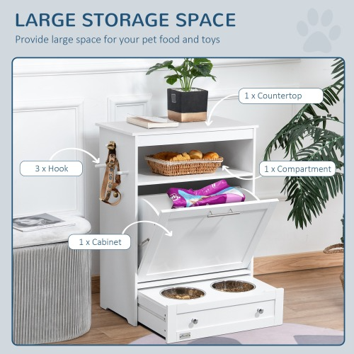 Pet Feeding Station Locker with Bowls & Storage - White