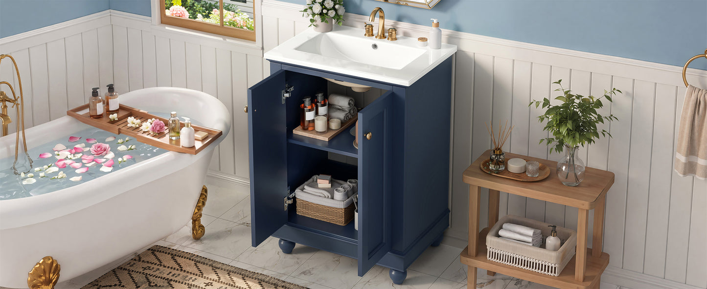 24-Inch Blue Bathroom Vanity Cabinet with Ceramic Sink