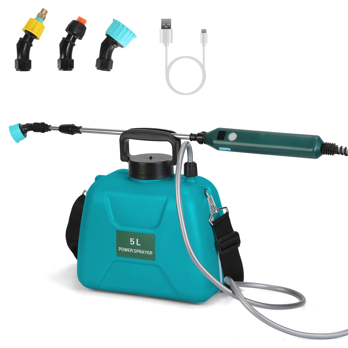 Portable 5L Battery Water Sprayer Garden Tool with 3 Nozzles & Telescopic Wand