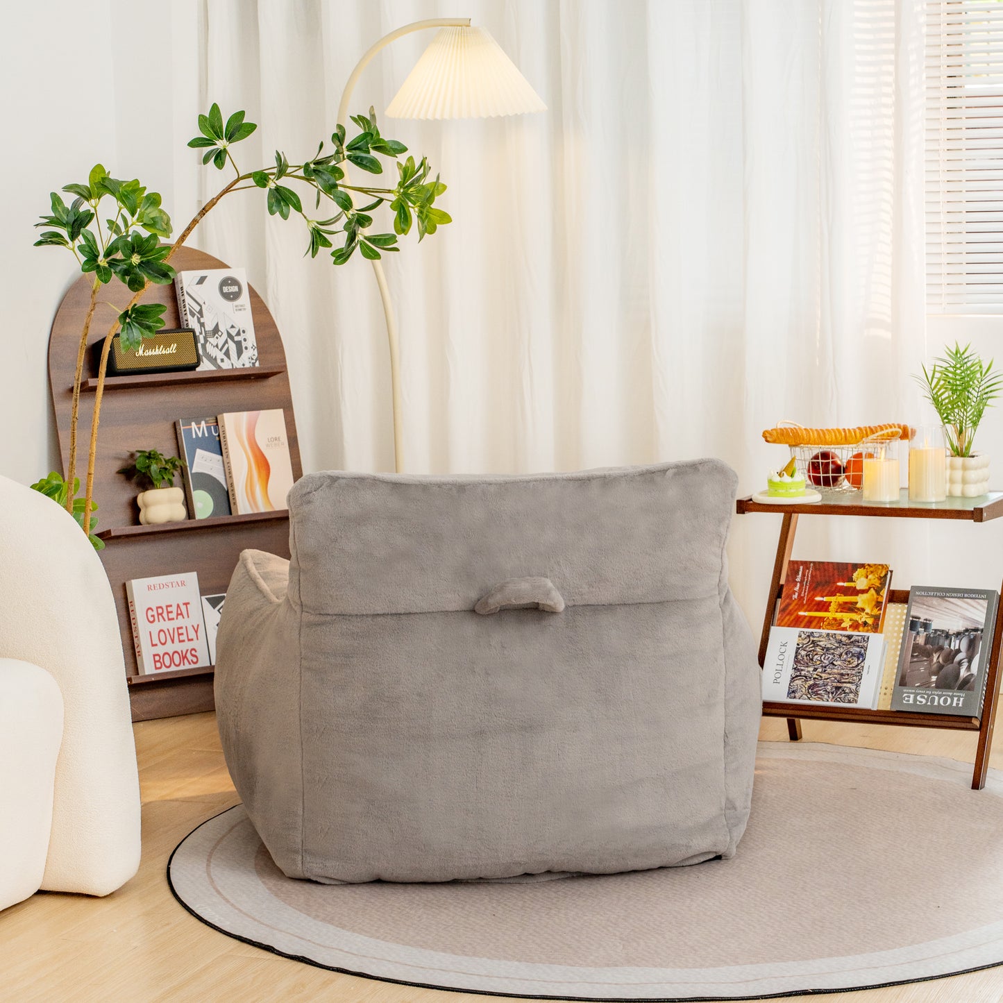 Soft Faux Fur Bean Bag Chair - Comfy Lazy Sofa for Living Room & Bedroom - Gray