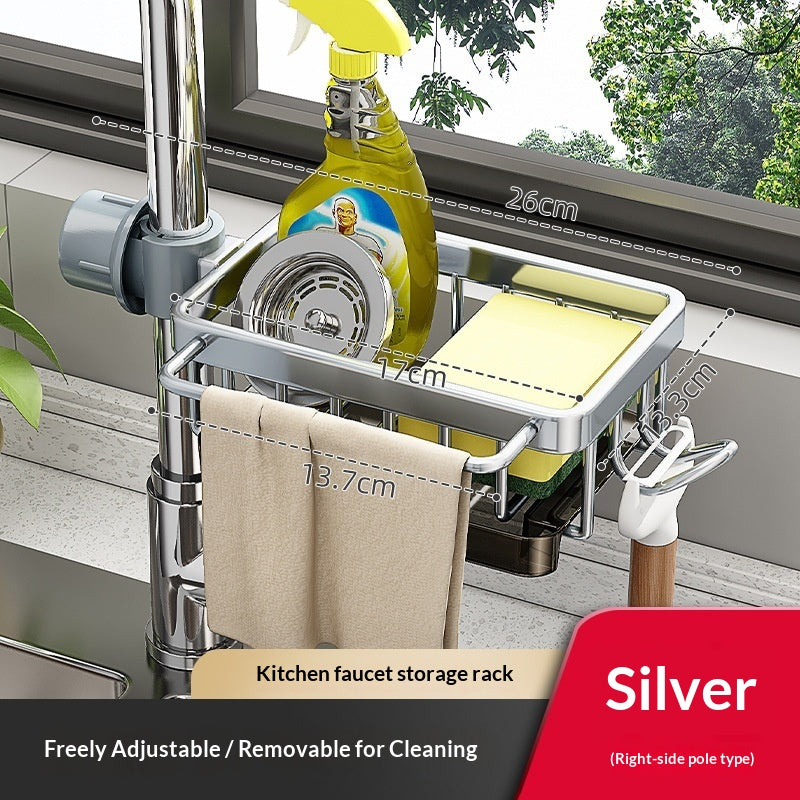 Multi-Purpose Aluminum Sink Faucet Storage Rack for Kitchen & Bathroom