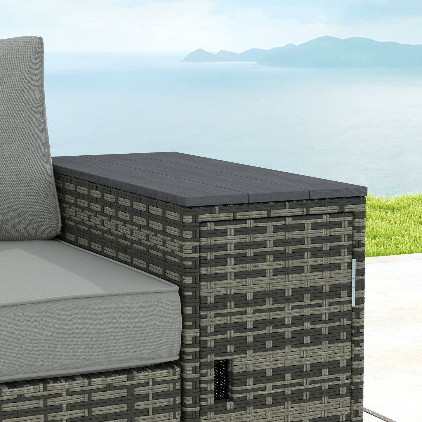 Gray Wicker Outdoor Couch with Storage - 3 Seater Sofa