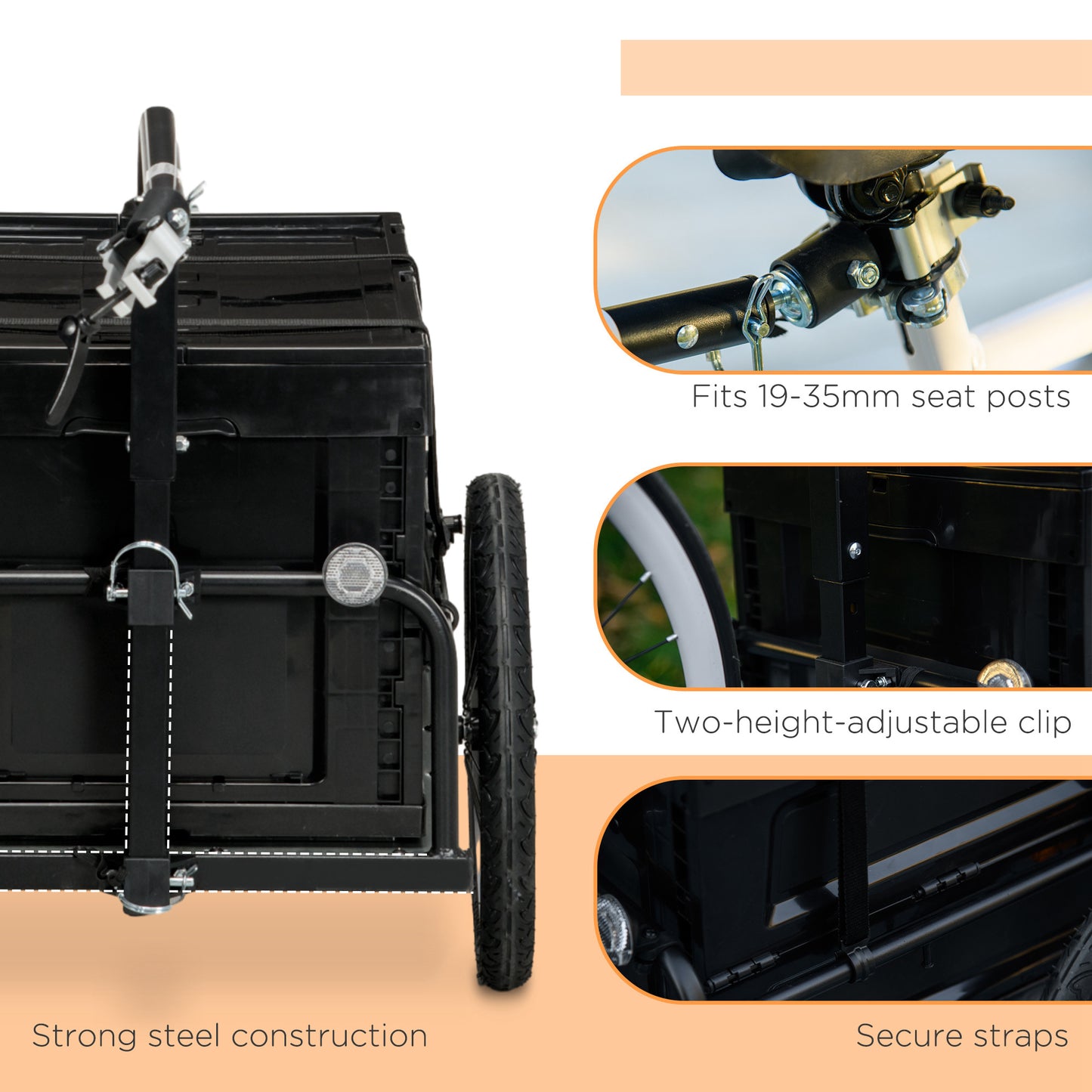 Bicycle Cargo Trailer with Removable Storage Box - Black