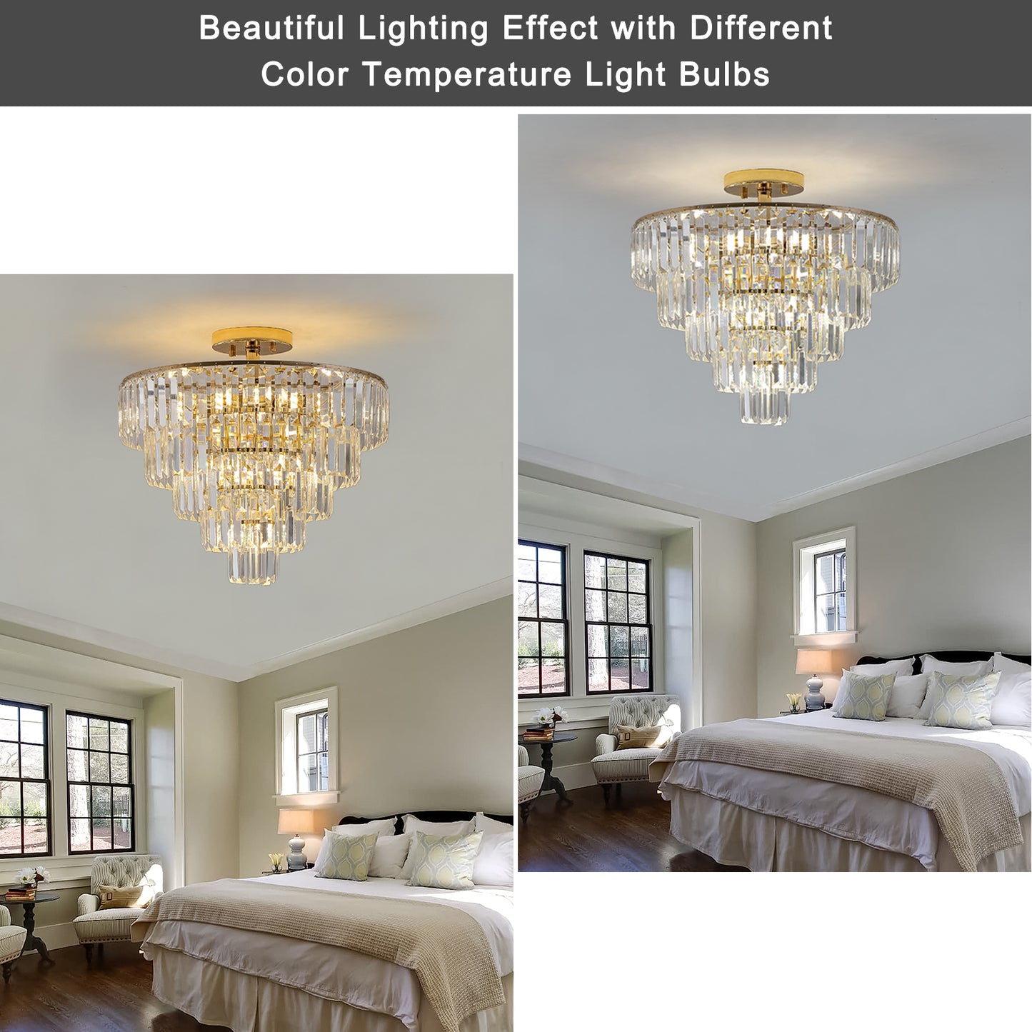 Elegant 5-Tier Gold Crystal Chandelier - Contemporary Ceiling Light Fixture