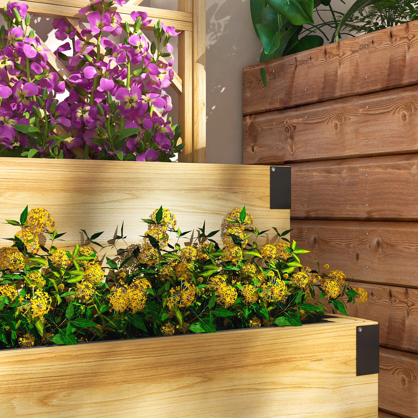Wooden Raised Garden Bed with Trellis - Natural 1185x395x275 mm