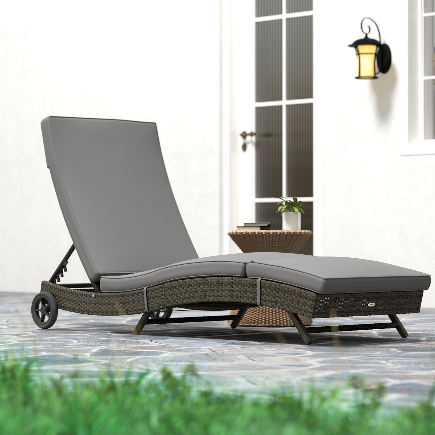 Outdoor Chaise Lounge Chair with Adjustable Backrest - Gray