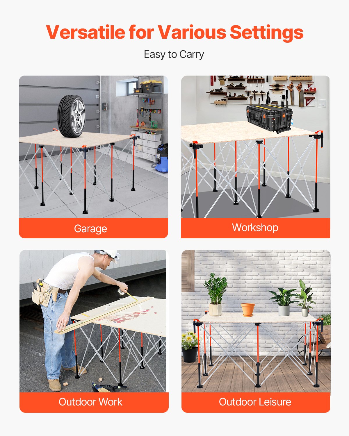 Portable Folding Workstand with 3500lbs Capacity - Collapsible Aluminum Support