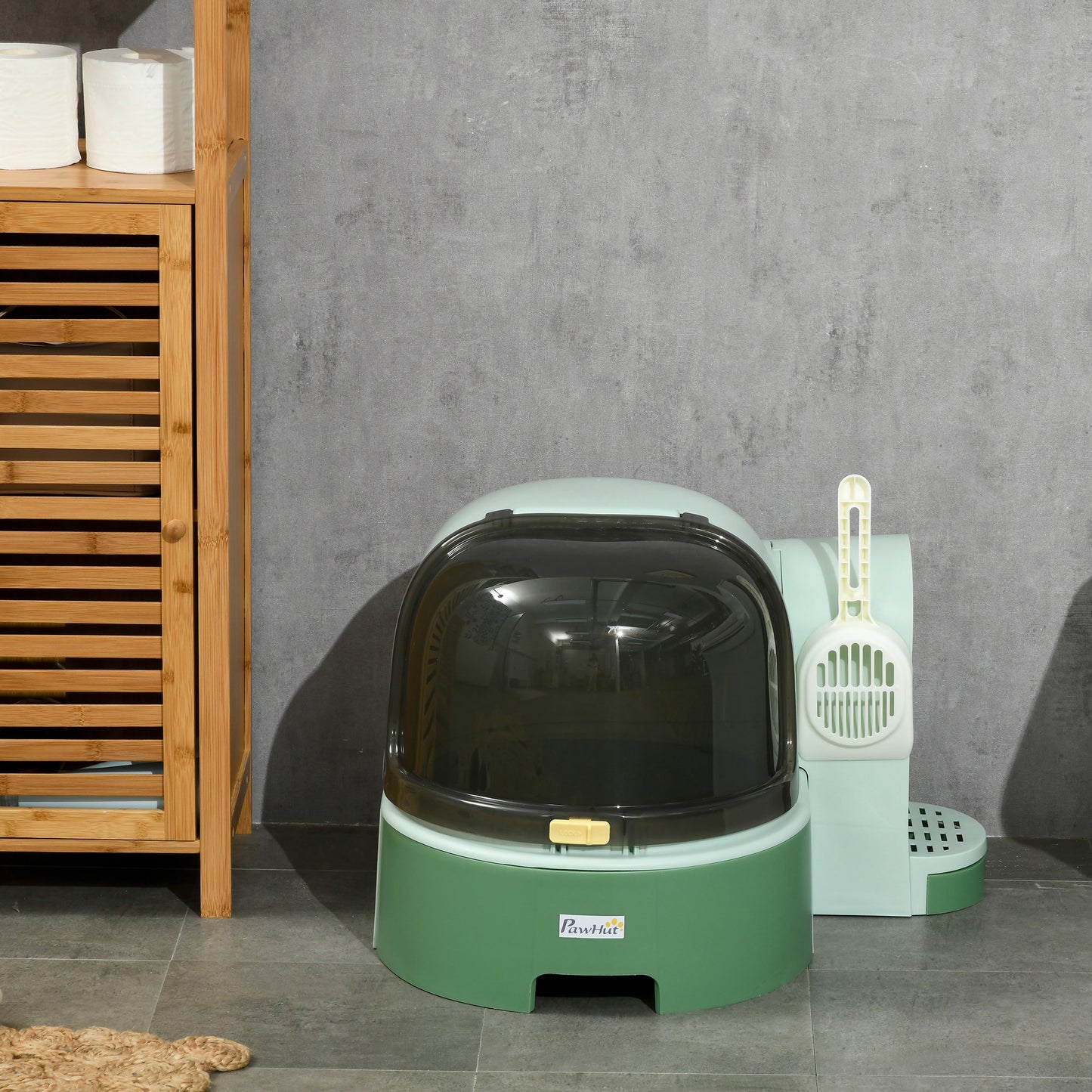 Open-Front Cat Litter Box with Scoop - Spacious, Easy to Clean, Green