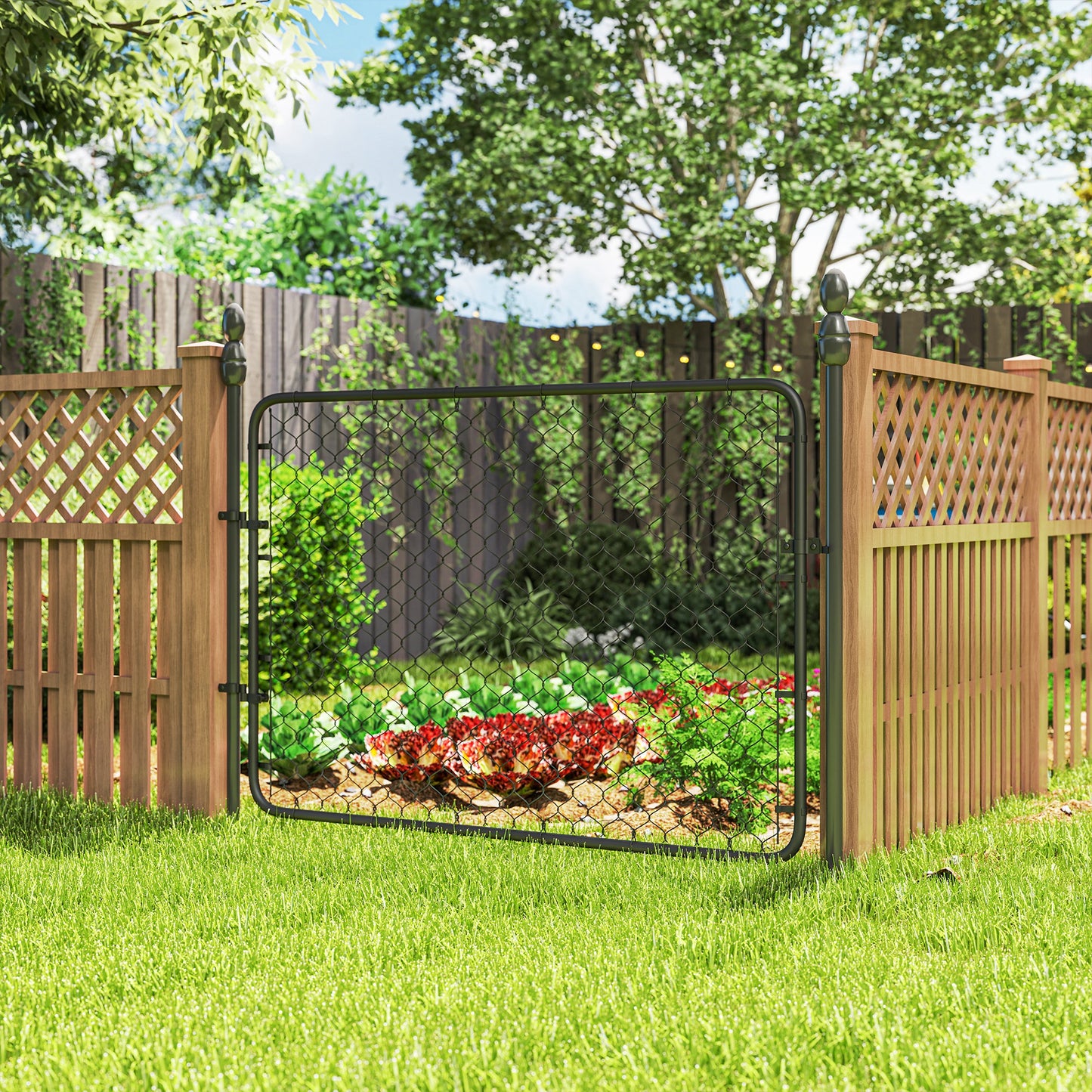 Galvanized Steel Garden Gate - 47.2 x 70.9 in, Black