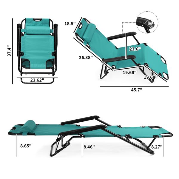 Portable Folding Reclining Chair - Green Outdoor Seating