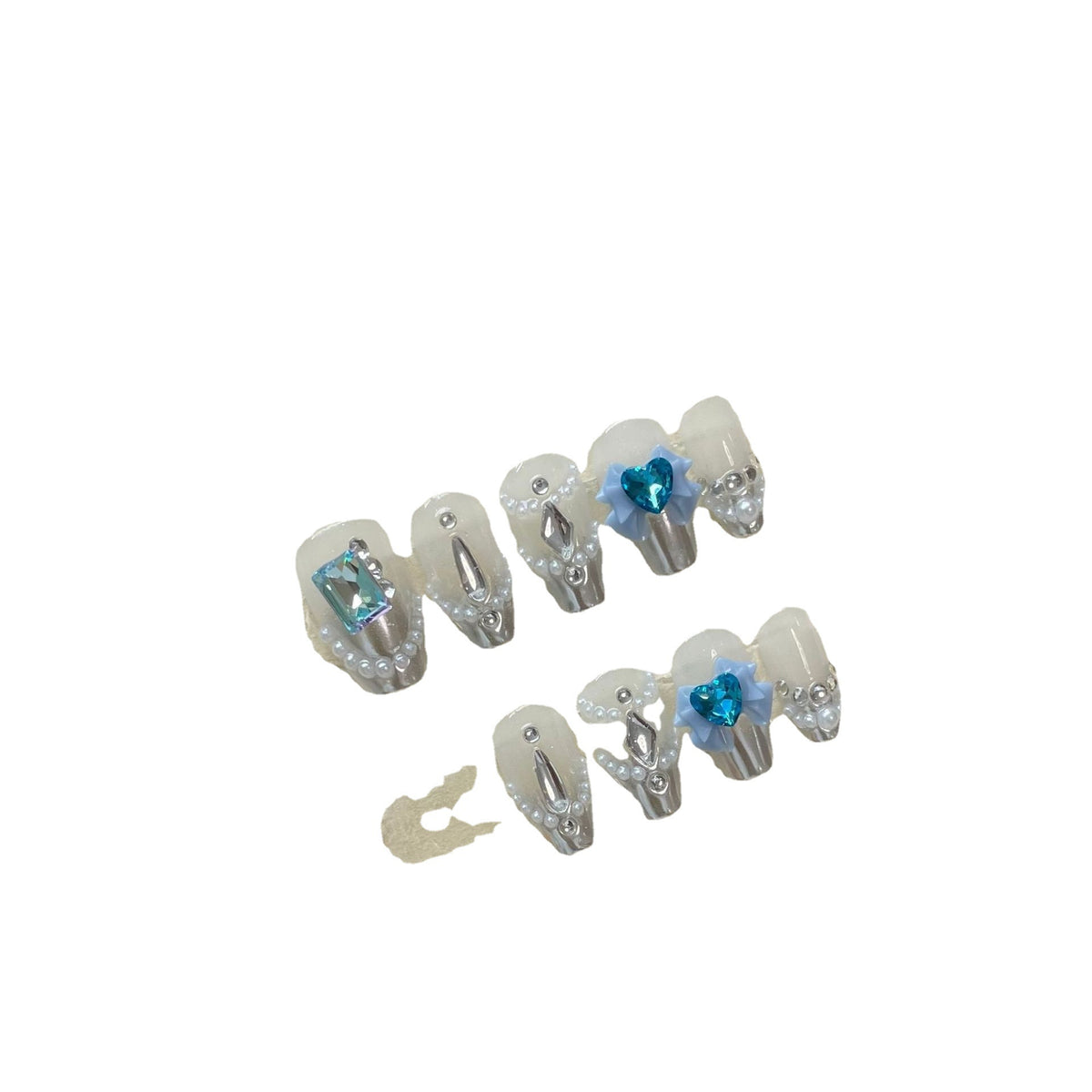 Pearlescent French Nail Patches with Adhesive - 10 Pcs