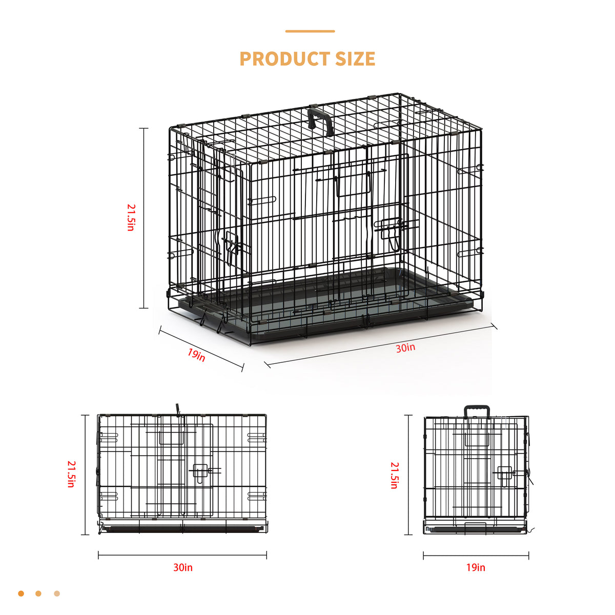 30-Inch Black Wire Dog Cage with Double Lock & Double Door