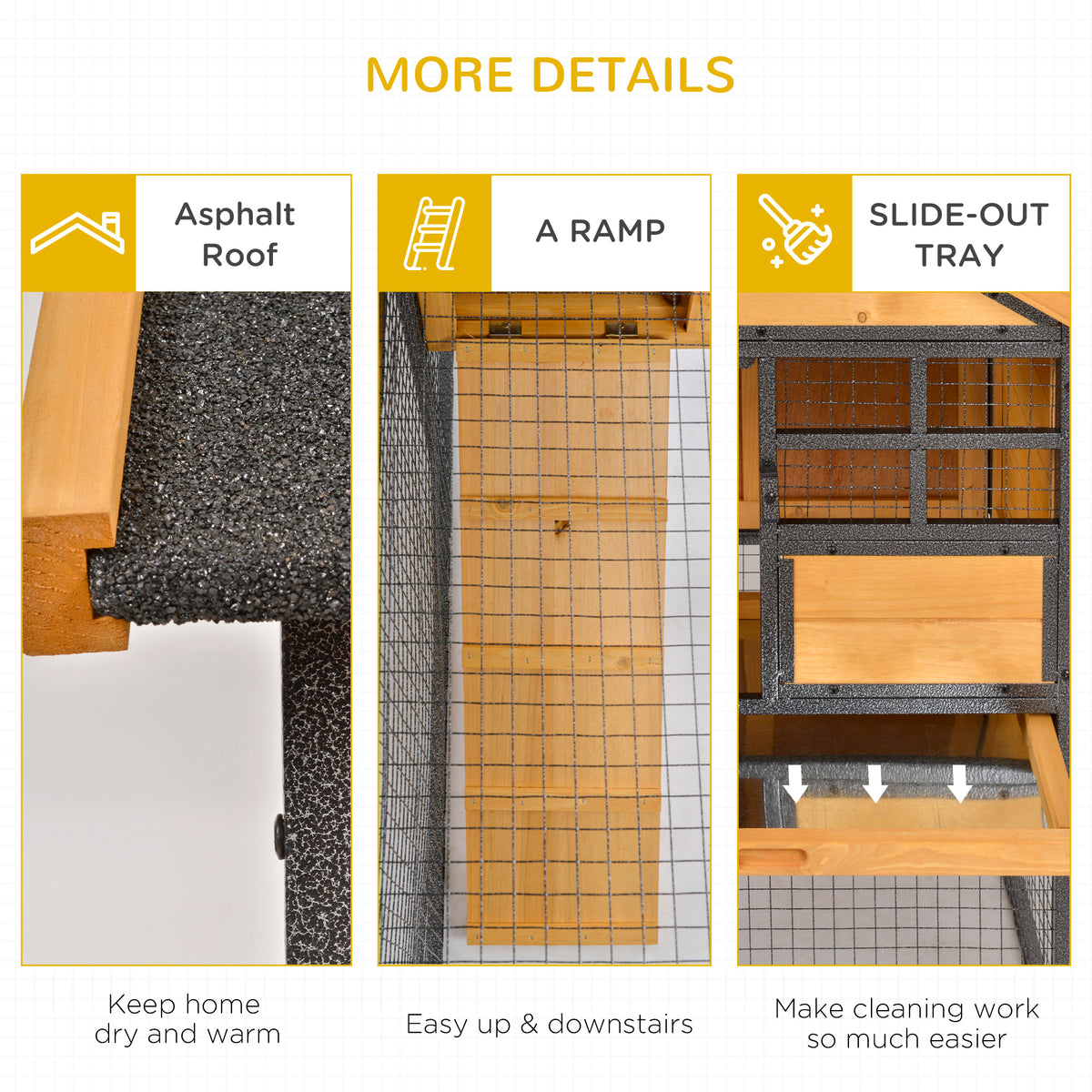 2-Level Rabbit Hutch Bunny Cage with Weatherproof Roof, Removable Tray & Ramp - Outdoor Pet House, Black