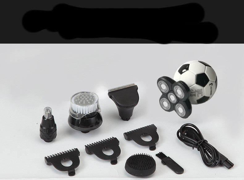 Electric Facial Razor - 5-Blade USB Shaver with Cleansing Brush - White