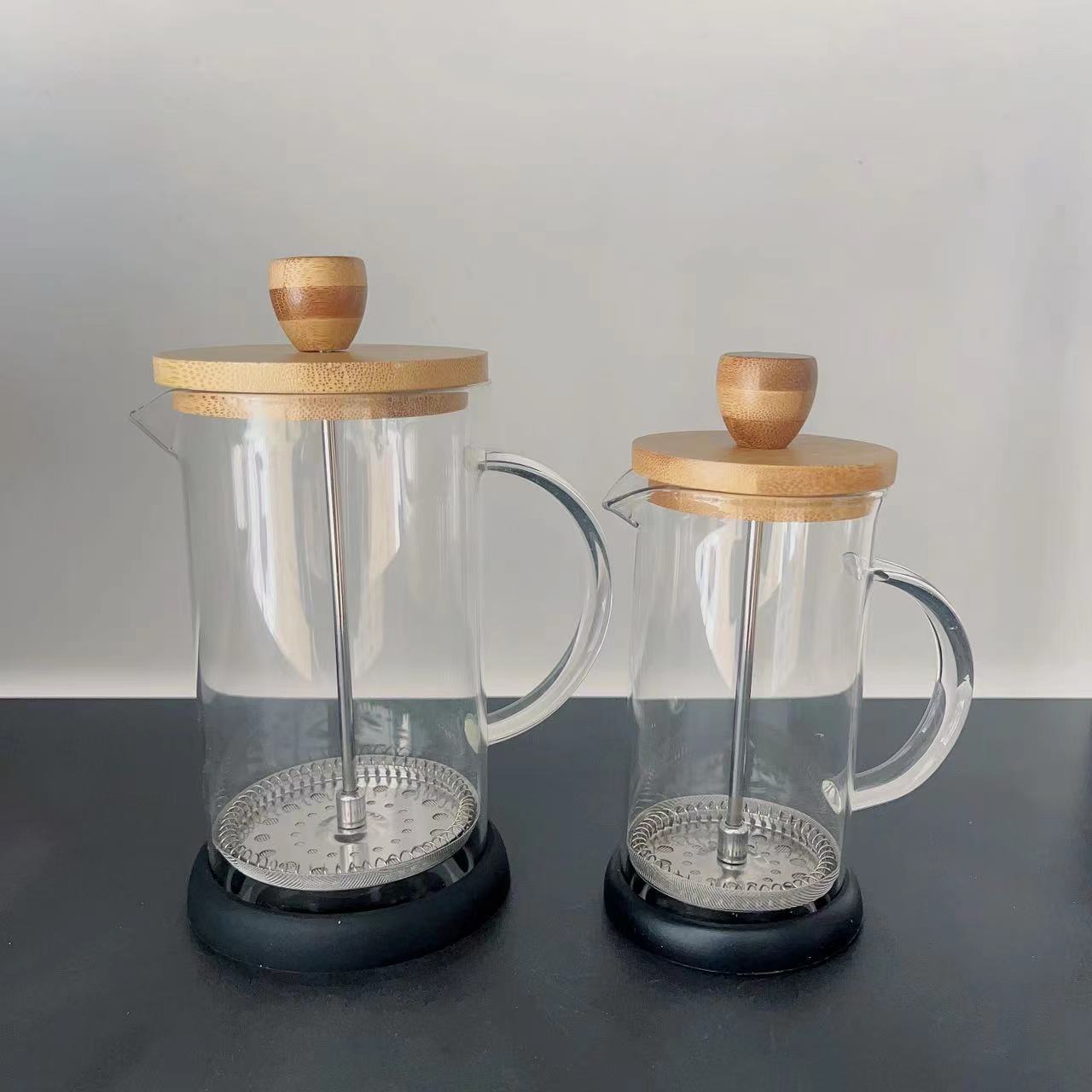 French Press Coffee Pot with Bamboo & Glass Handle, 350ml & 600ml Options