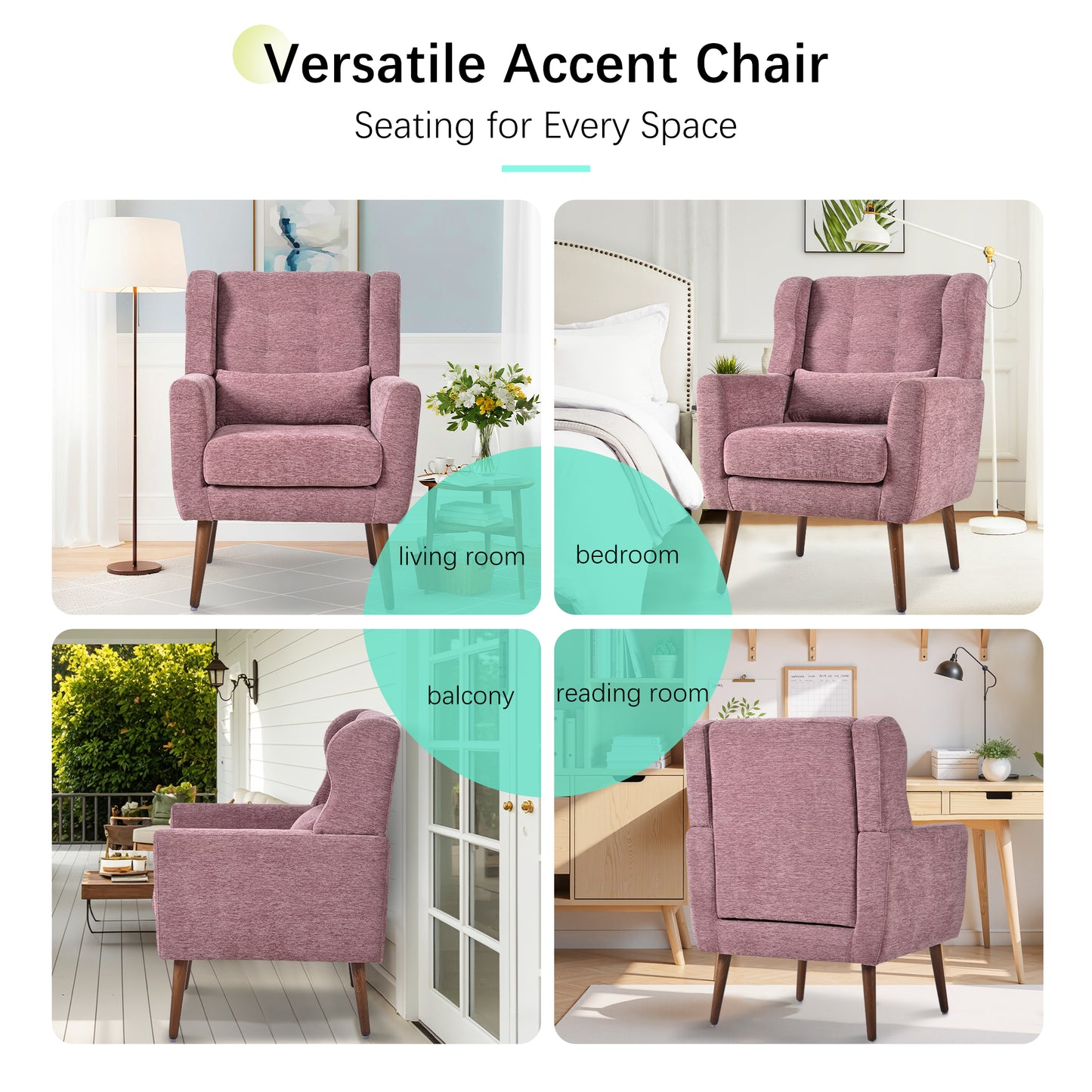 Modern Accent Chair with Throw Pillow - Dark Purple Chenille