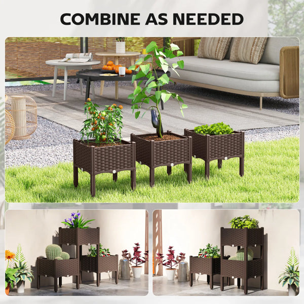 Modular Raised Plant Stand with 3 Planter Boxes - Brown