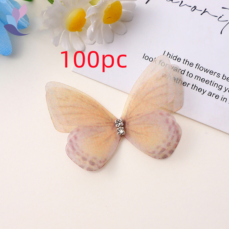 Double Layer Mesh Butterfly Jewelry Headdress with Floral Print - DIY Handmade