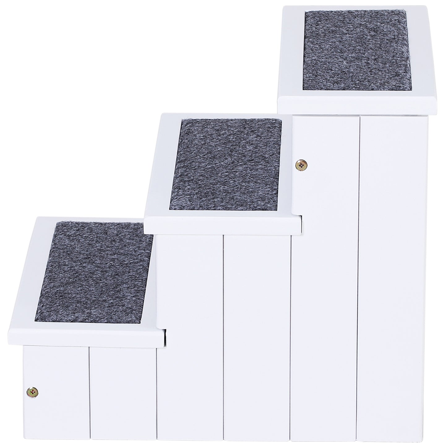 Wooden Pet Stairs with Storage - Non-Slip Carpeted Ramp for Cats & Small Dogs, White, 480x145x575mm