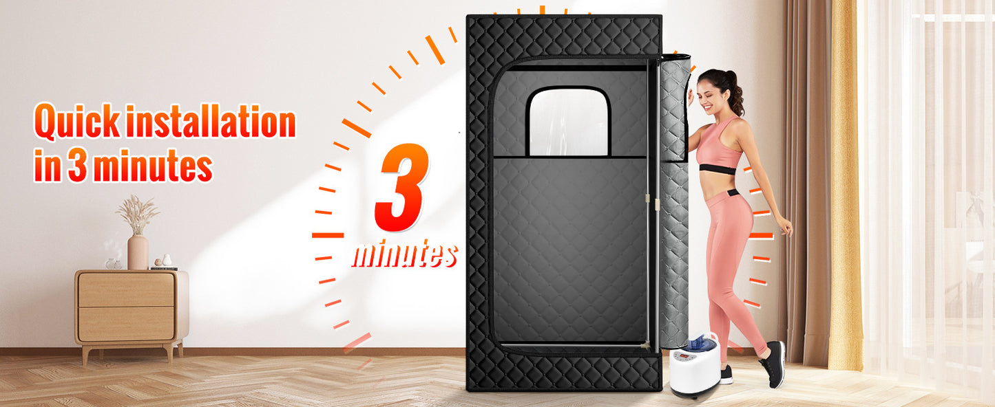 Portable Full Body Sauna Room Steam Sauna Box for Home Use Black 80x80x180cm