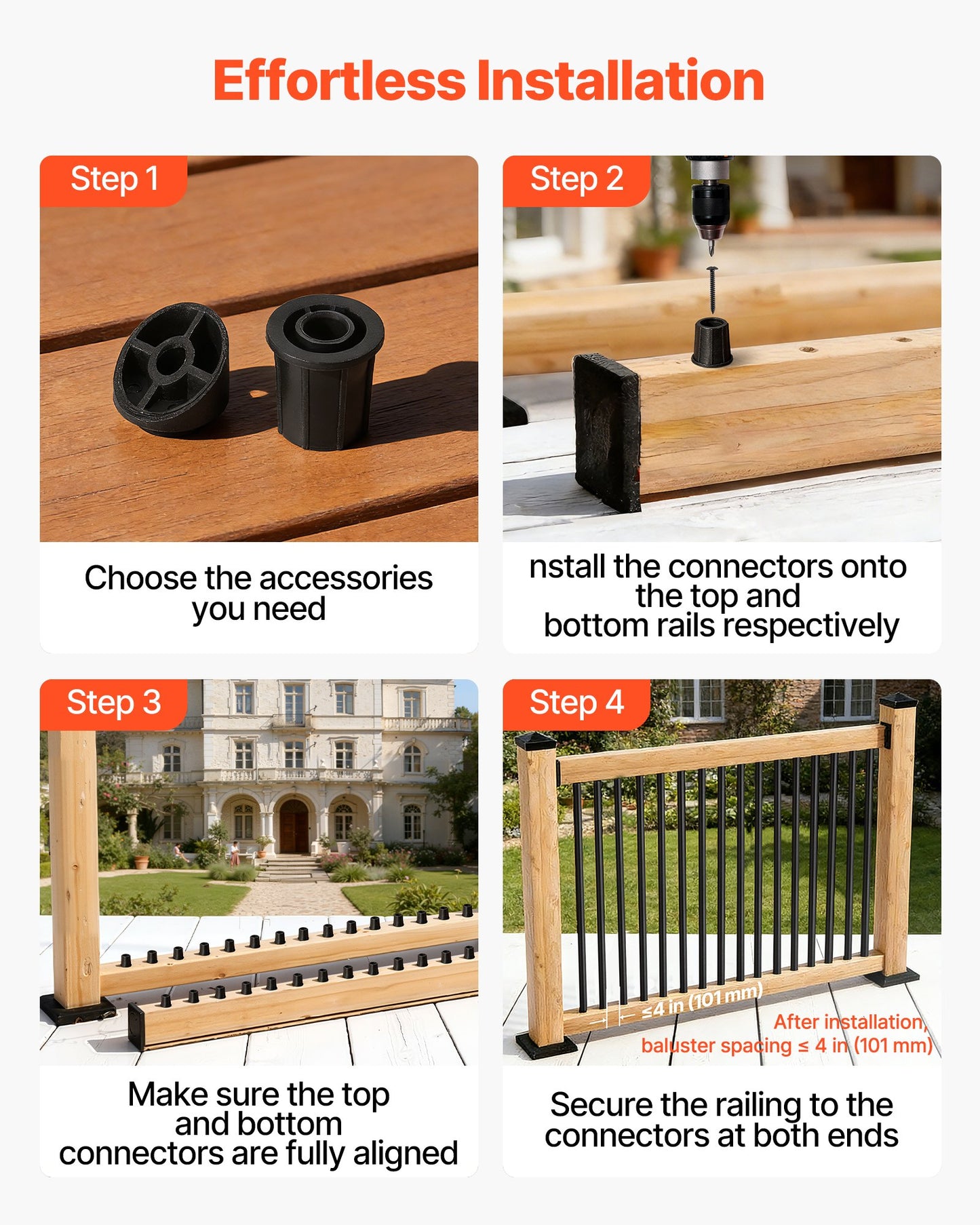 125 Pack Aluminum Deck Balusters 36 Inch Black Railing Spindles with Connectors
