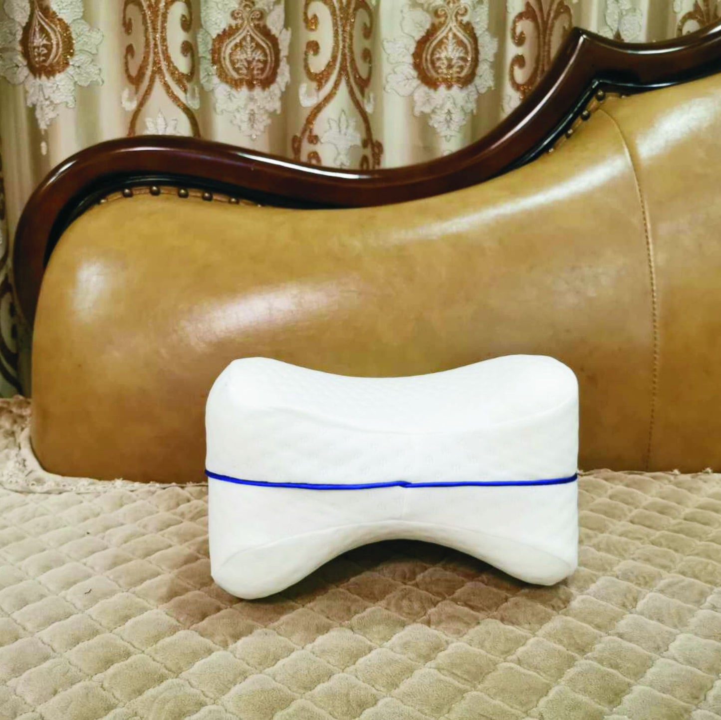 Memory Foam Leg Pillow - Heart Shape, Adjustable Height, Blue