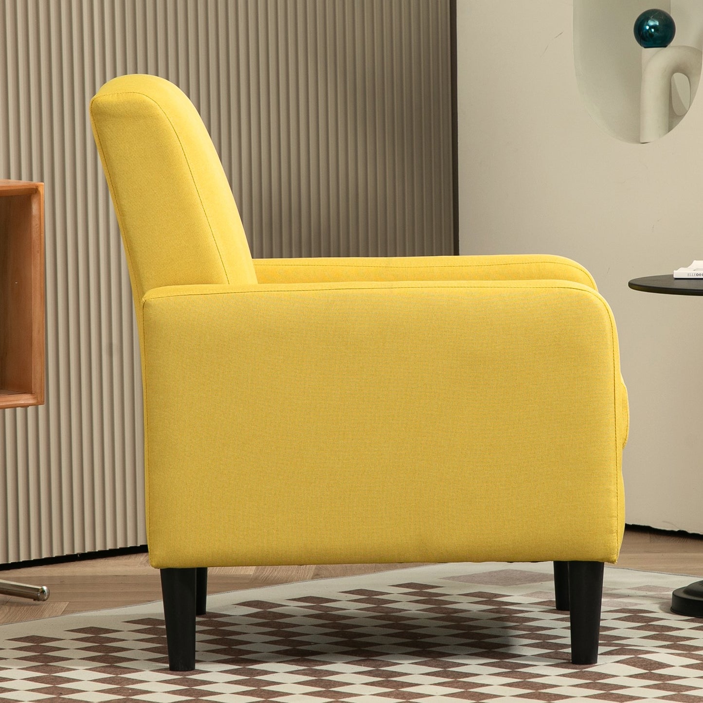 Faux Linen Upholstered Accent Chair, Modern Armchair With Solid Wood