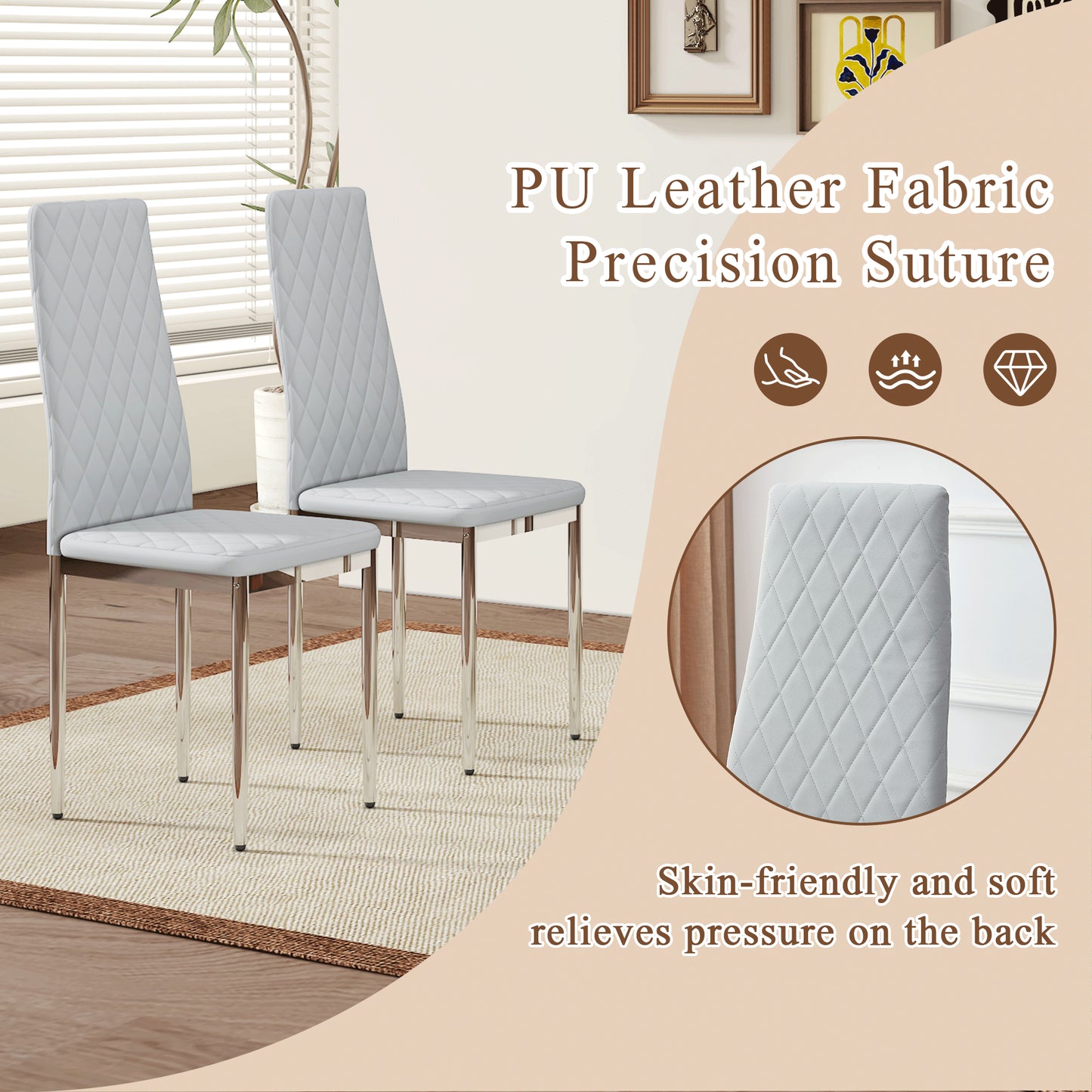 Modern Style Dining Chairs Set Of 6 In Light Gray, Essential For