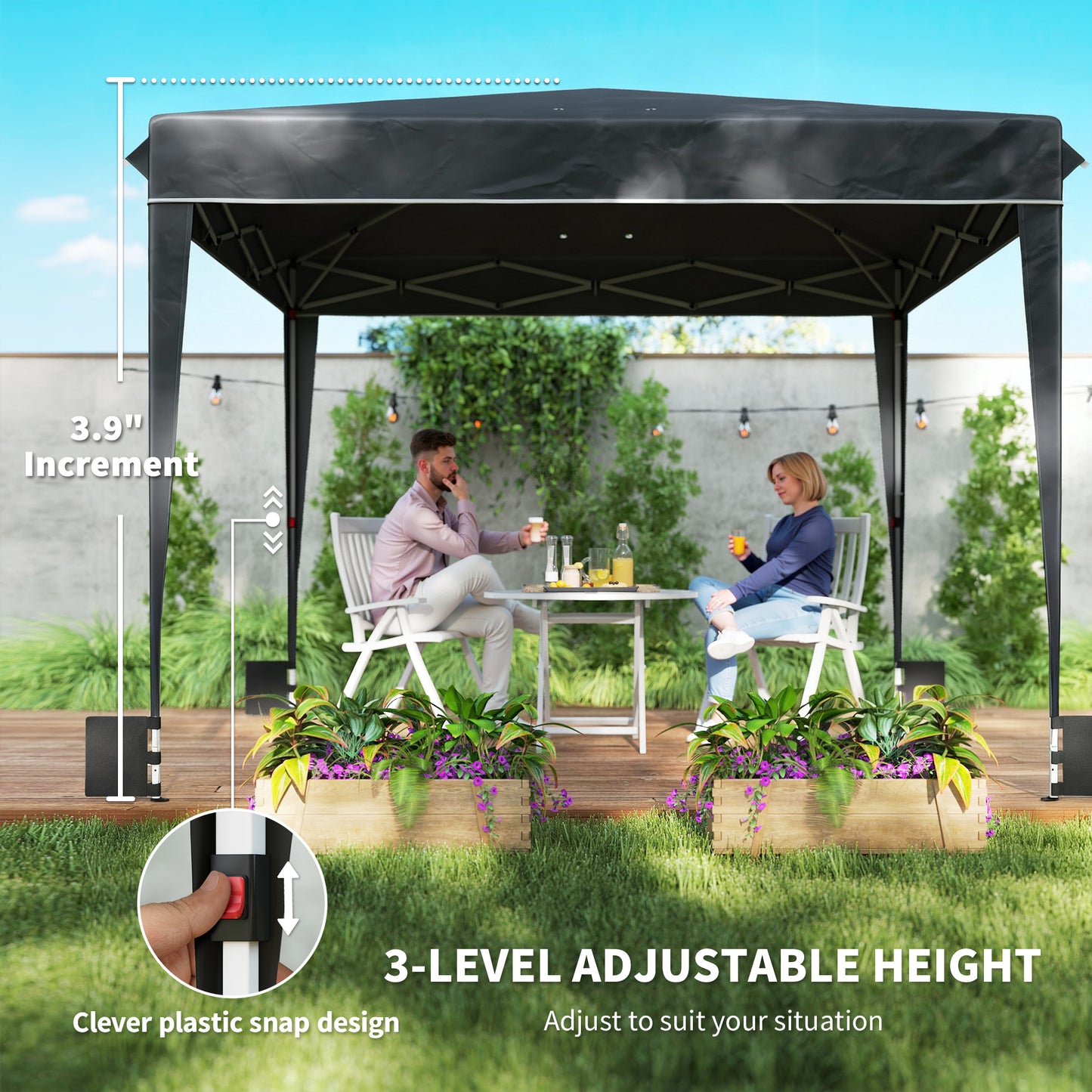 10x10 ft Pop Up Canopy Tent with Sidewalls - Black