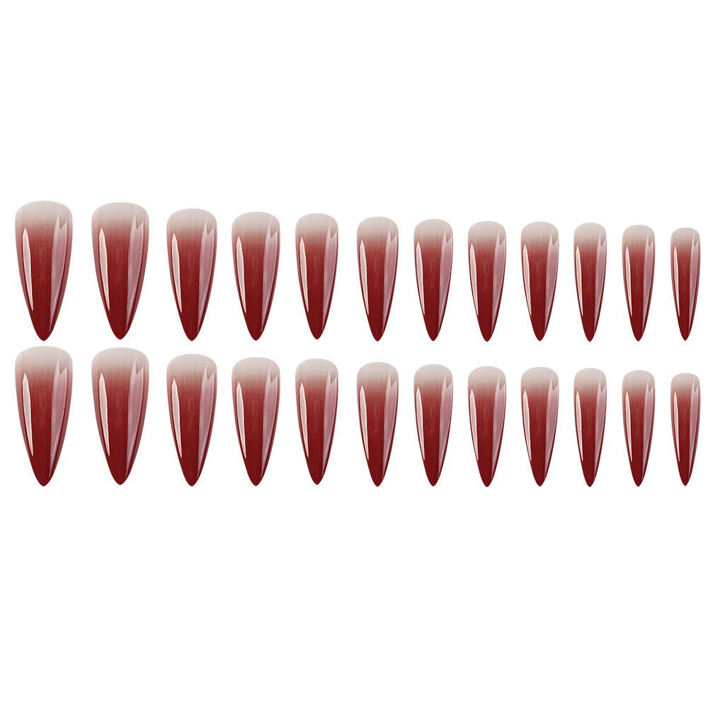 Nail Wraps & Stickers Long Drop Shape Wine Red Gradient 24 Pieces