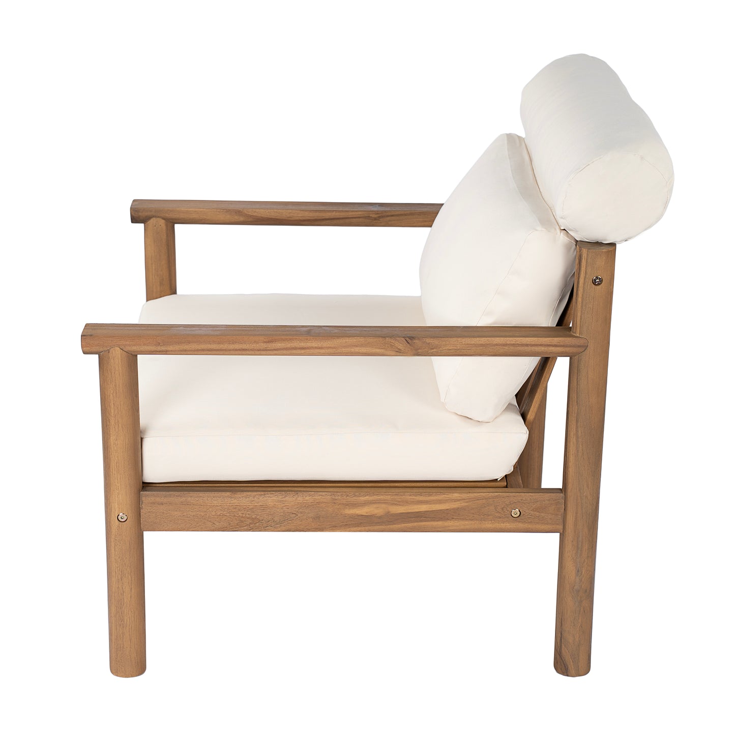 28-Inch Mid-Century Modern Acacia Wood Outdoor Chair with Cushions