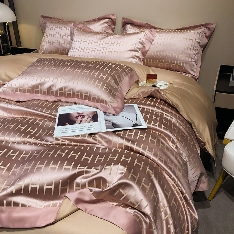 European Style Blended Silk Cotton Bedding Set - Four-Piece Quilt Cover & Sheets