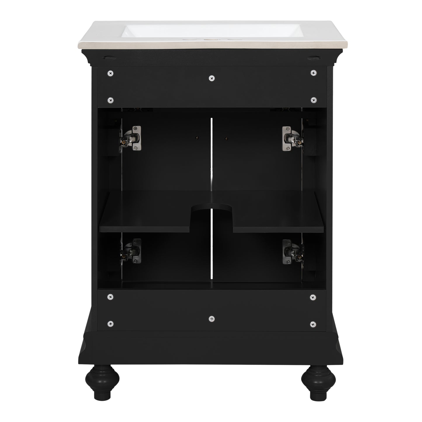 24" Black Modern Bathroom Vanity with Tip-Out Drawer & Soft-Close Hinges